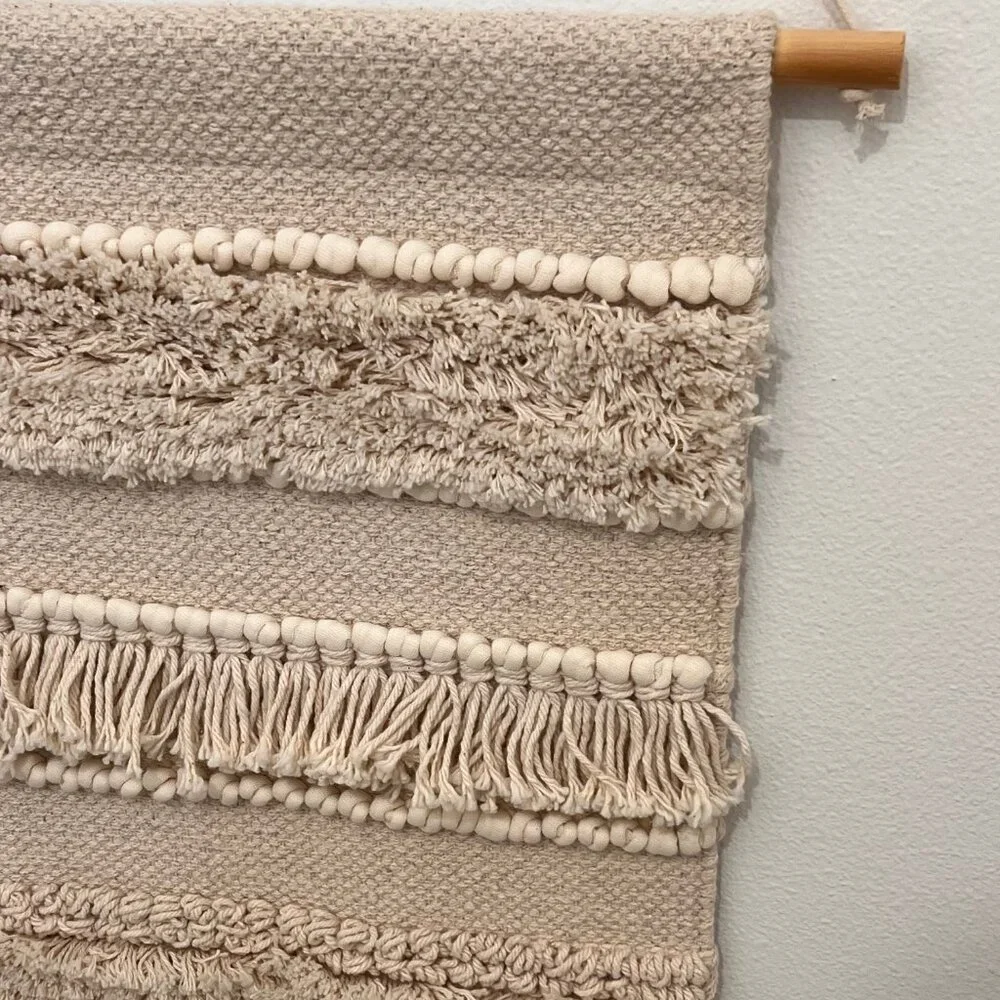 Handmade Boho Macrame & Woven Wall Hanging –  Textured Tapestry with Long Fringe
